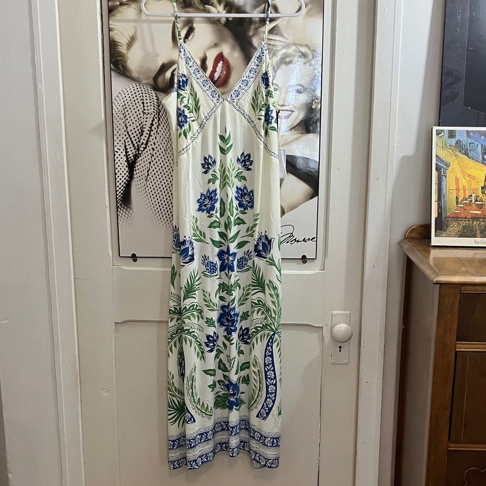 . NWT 1.STATE Cream Floral Maxi Dress – Blue & Green Print size M